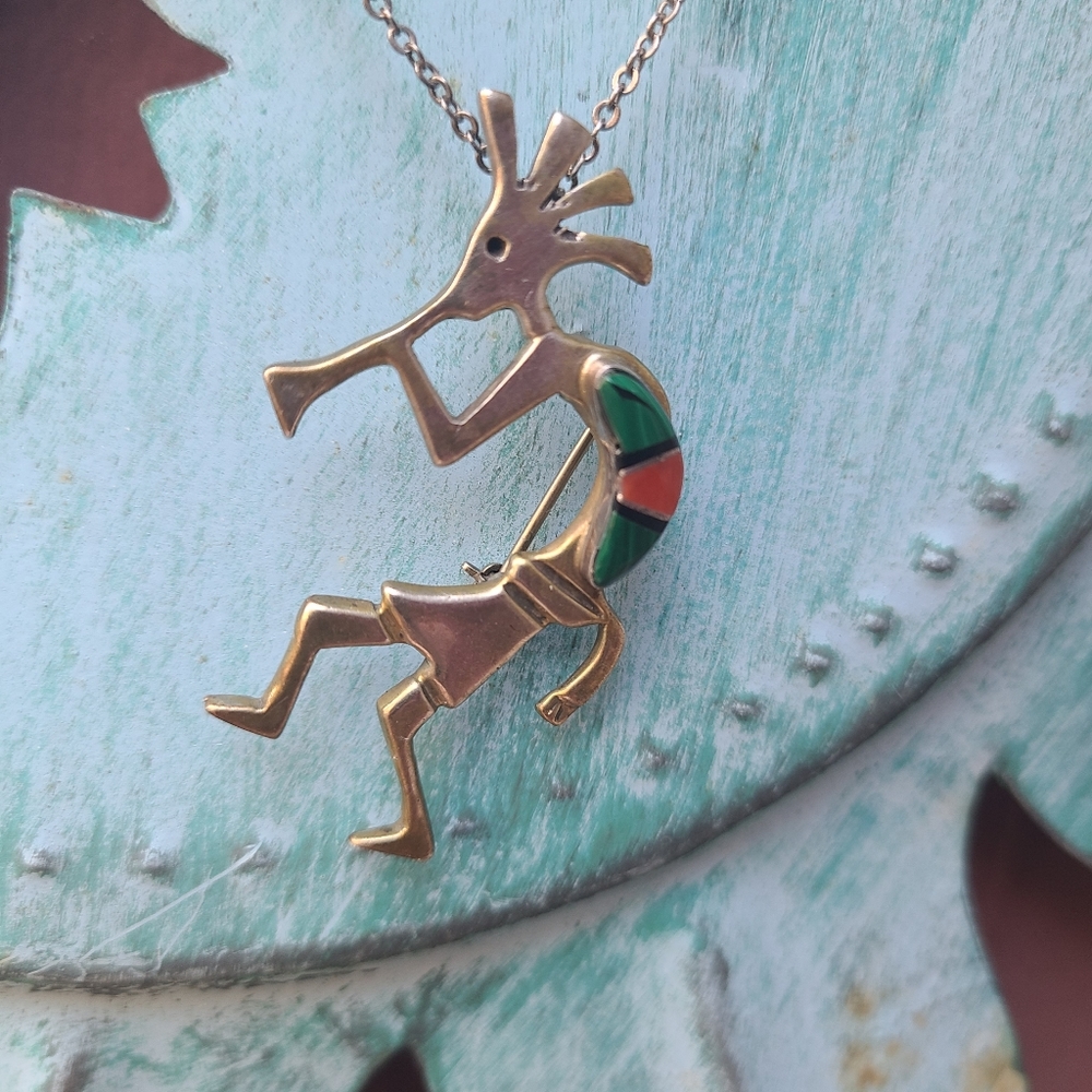 Kokopelli Sterling Navajo Pendant - Picture 2 of 7